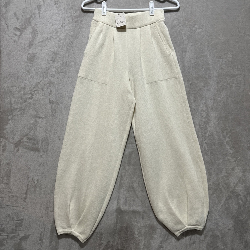 Free People Beach Freya Sweater Pants Women's XS White Balloon Leg High Waist